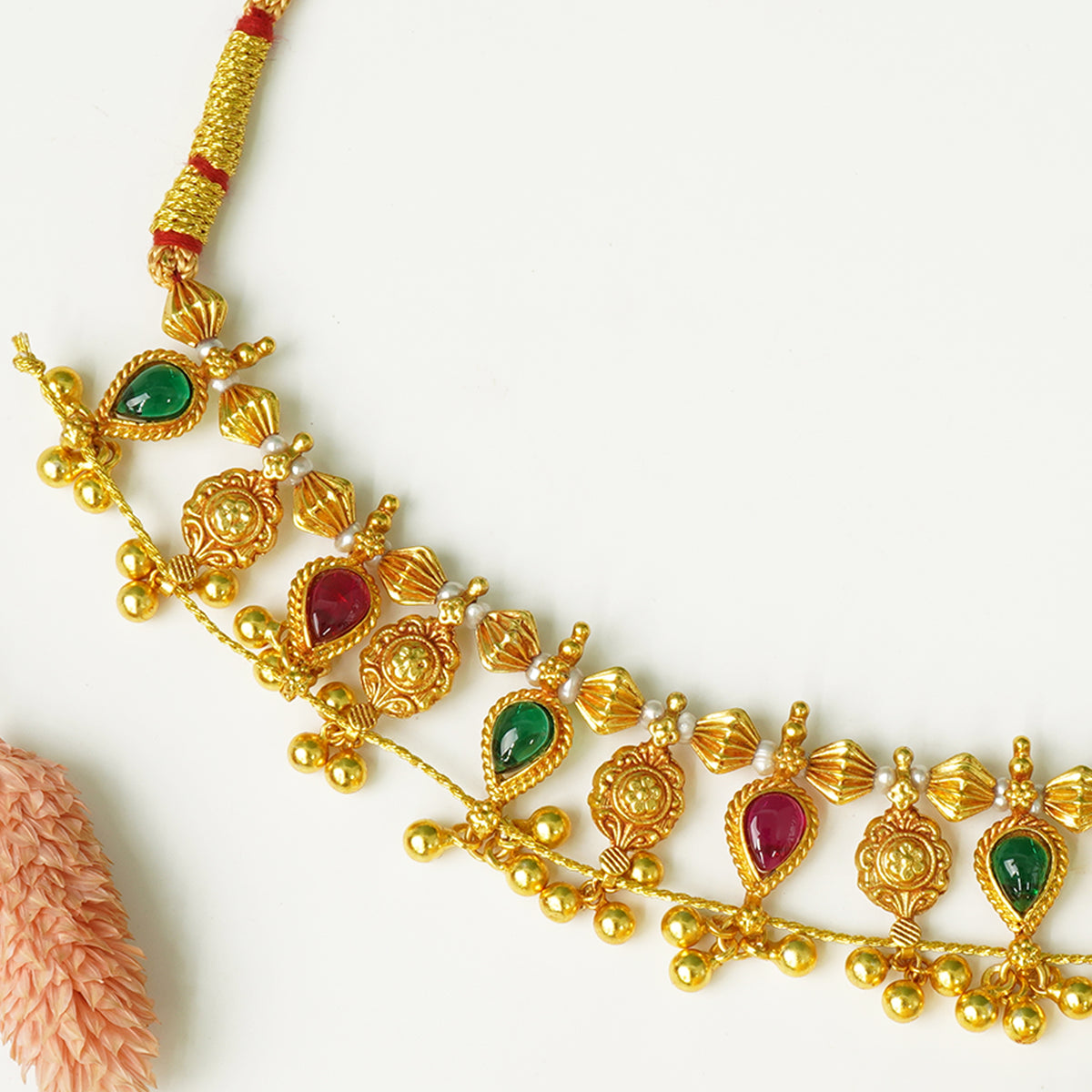 Gold Plated Pure 925 Silver Choker Moti Kolhapuri Saaj