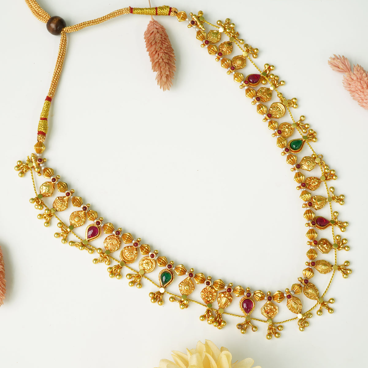 Gold Plated Pure 925 Silver Moti Kolhapuri Saaj Design