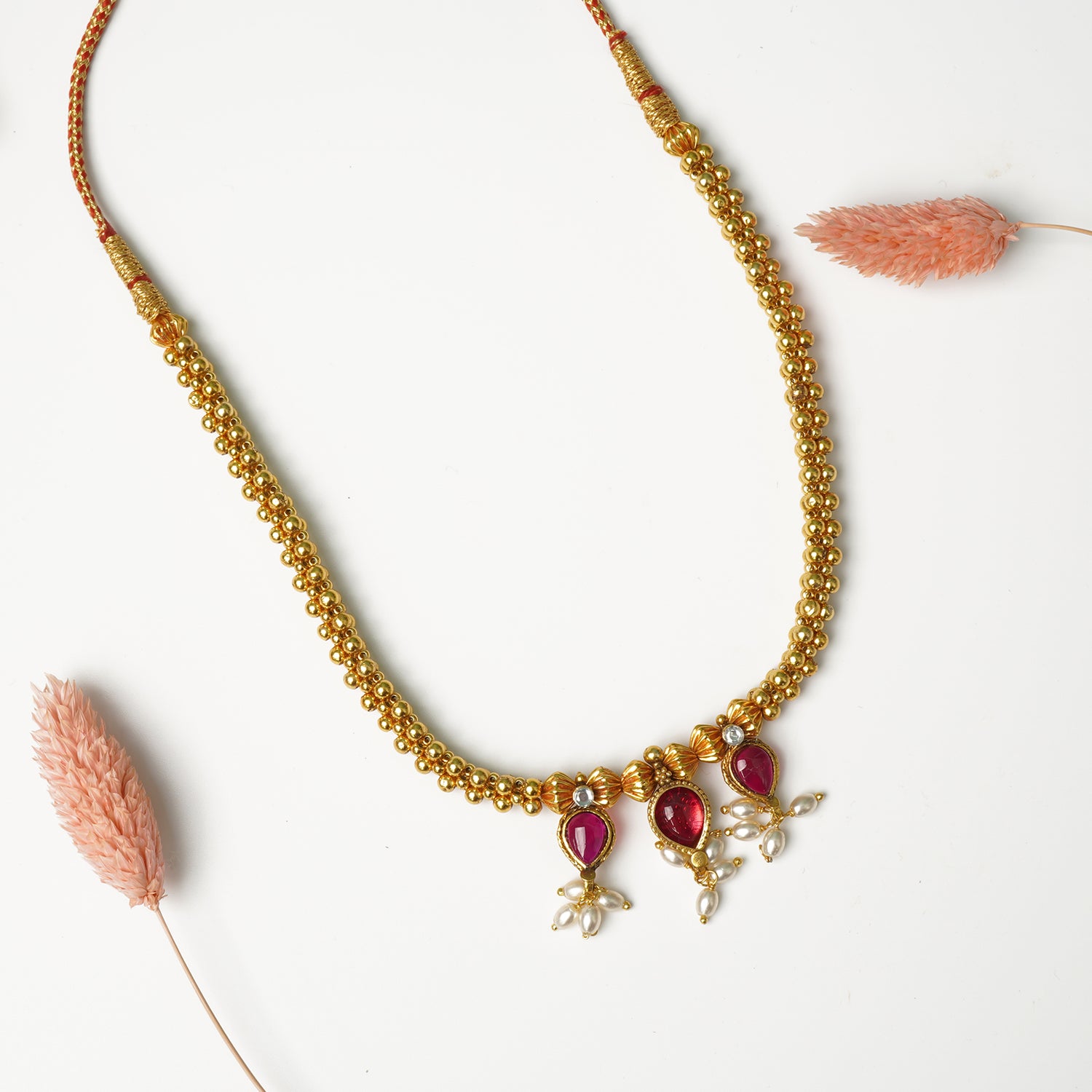 Buy Online 92.5 Silver Kolhapuri Thushi In Gold Finish