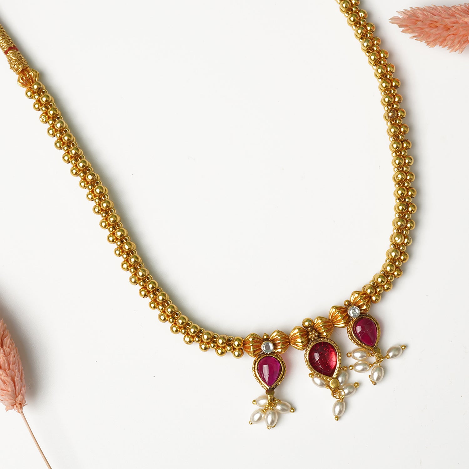 Buy Online 92.5 Silver Kolhapuri Thushi In Gold Finish