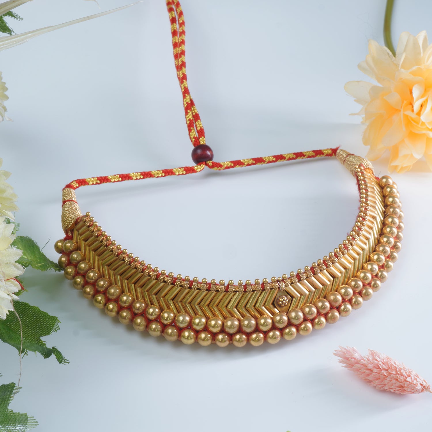 Silver Heritage Traditional Gold Plated Vajratik Necklace Pipe Design