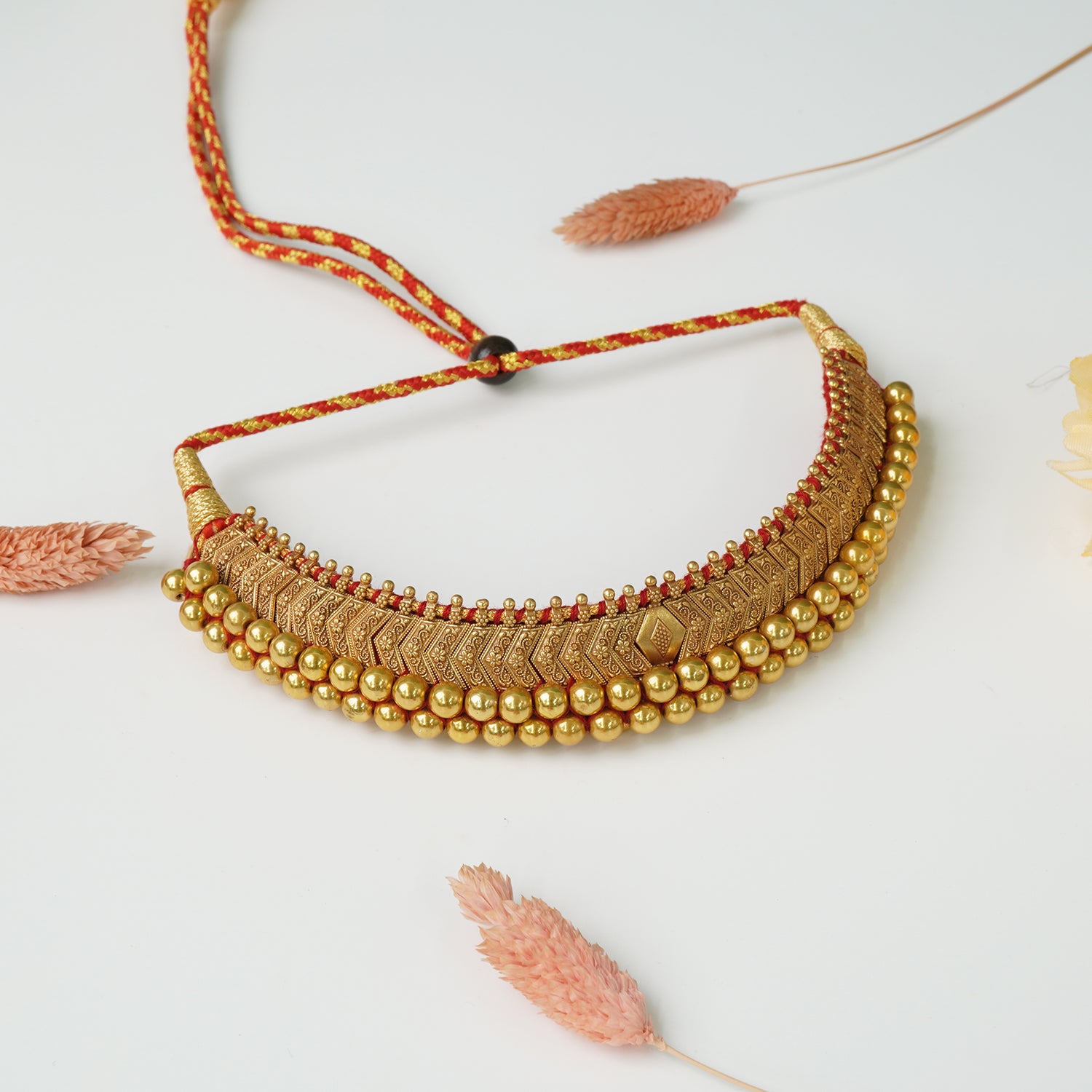 Pure Silver Traditional Antique Gold Plated Vajratik Necklace Design