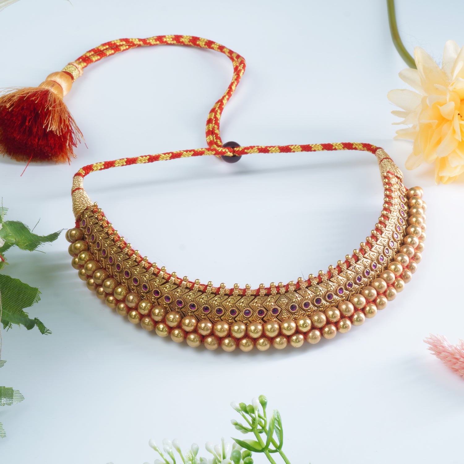 Silver Heritage Traditional Gold Plated Vajratik Necklace Stone Studded Design