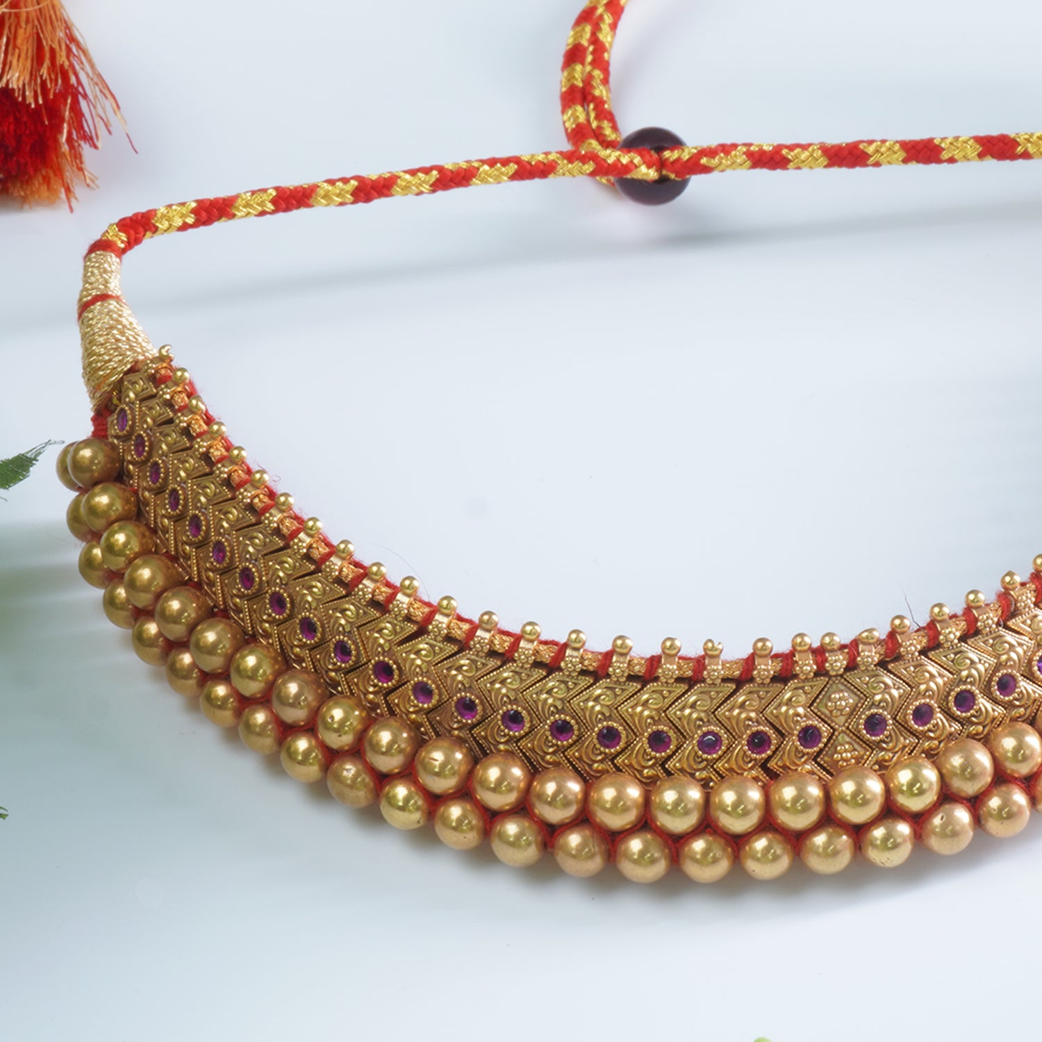 Silver Heritage Traditional Gold Plated Vajratik Necklace Stone Studded Design