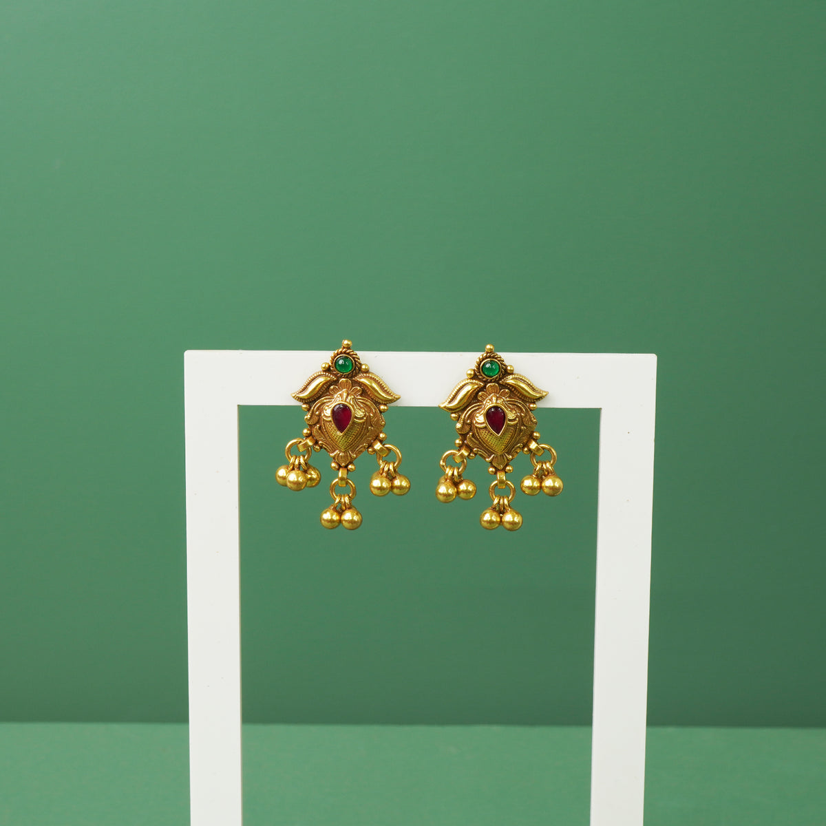 Pure Silver Saaj Paan Earrings Antique Gold Plated
