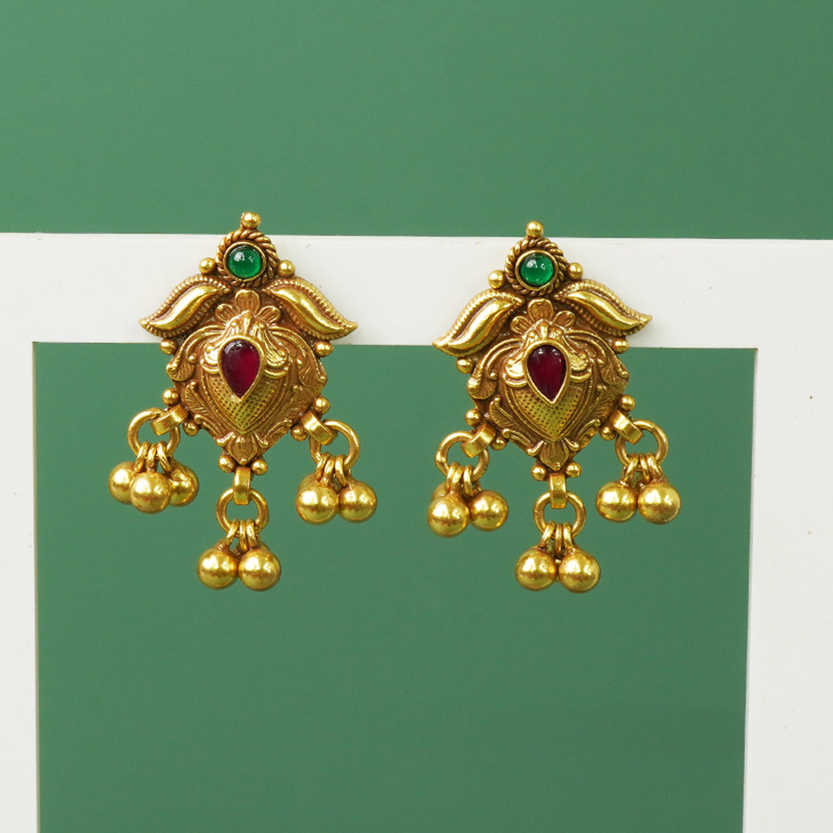 Pure Silver Saaj Paan Earrings Antique Gold Plated
