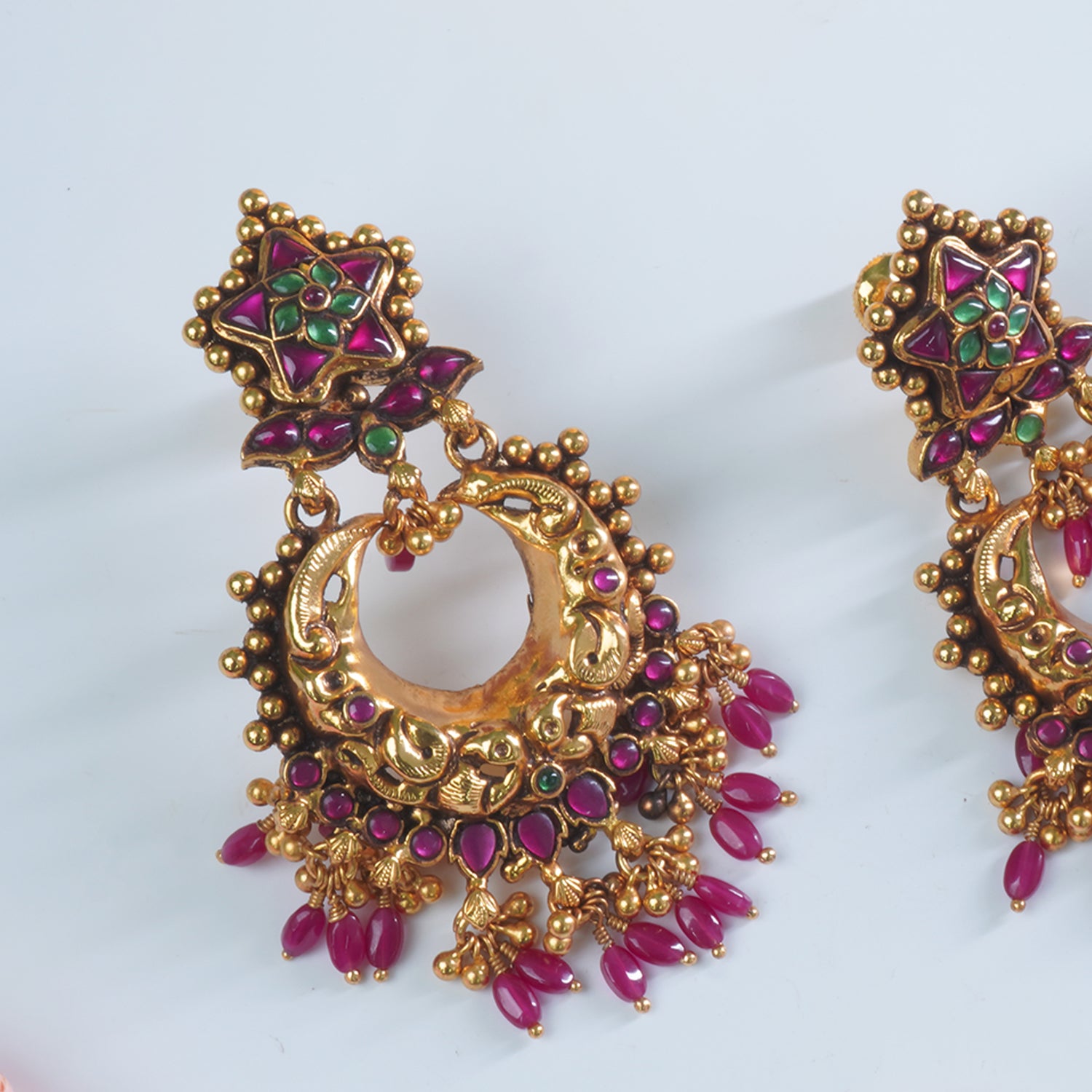 Silver Antique Gold Plated Kundan Chandbali