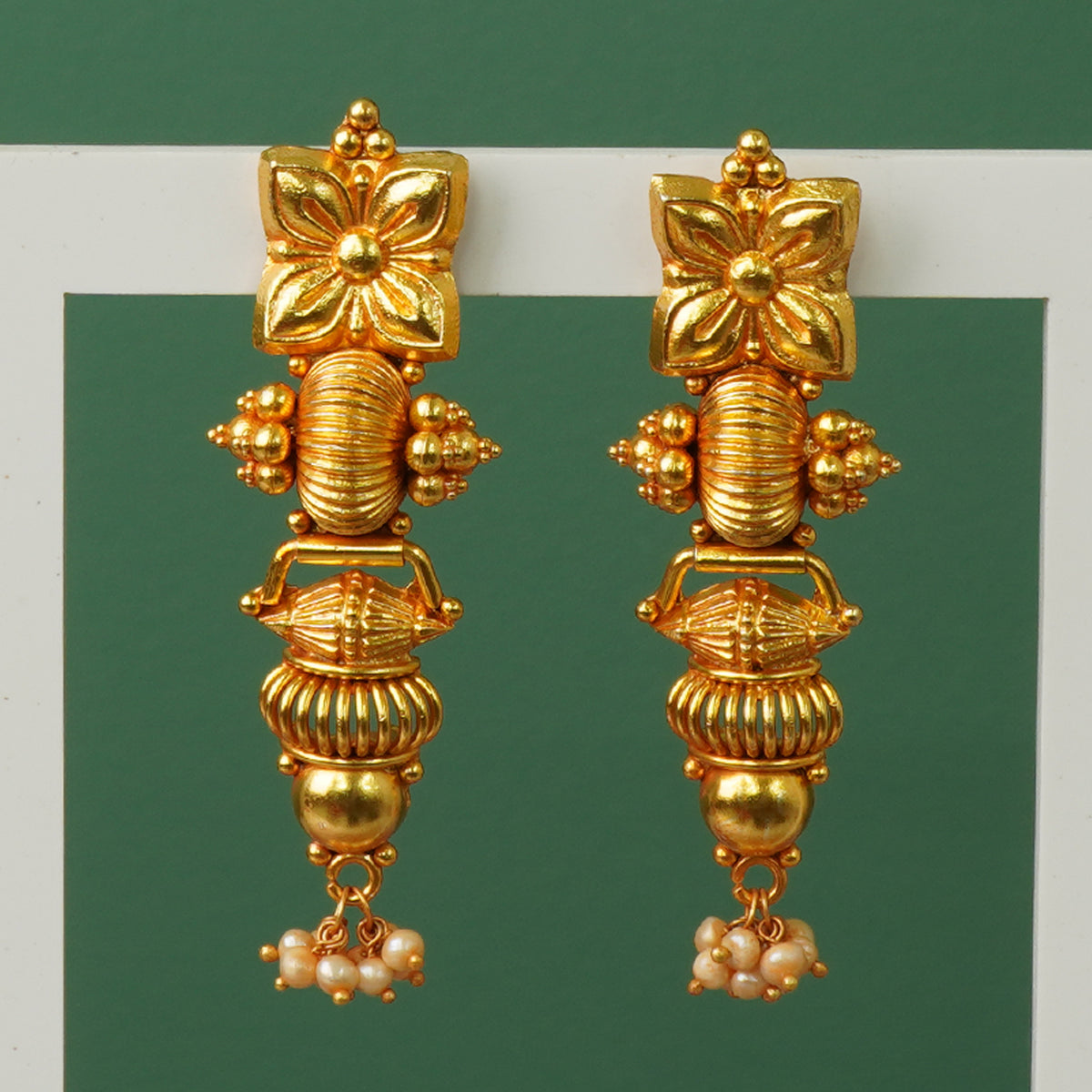 Pure 925 Silver Gold Plated Gheru Jhumka Design With Pearls