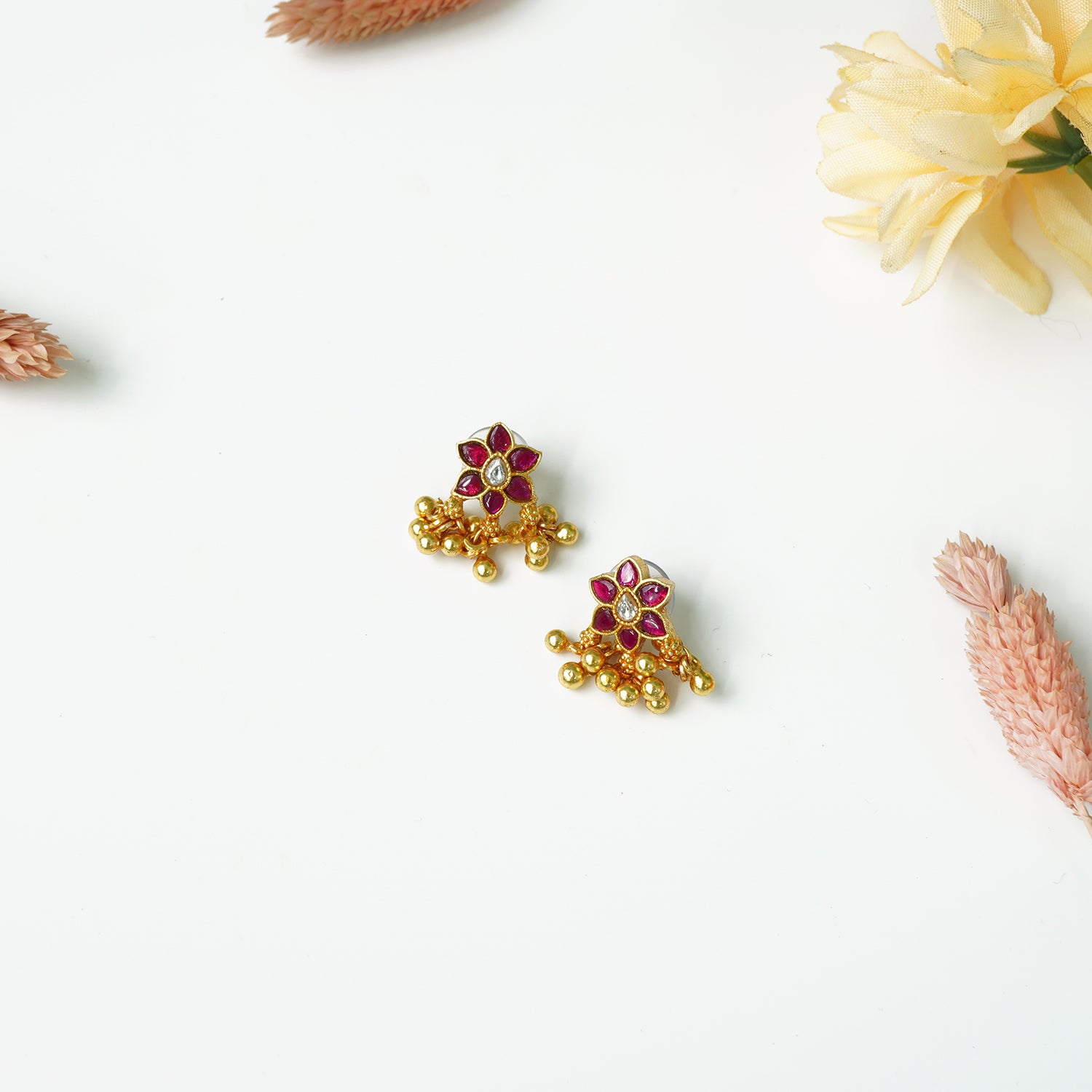 Pure Silver Kundan flower Earrings