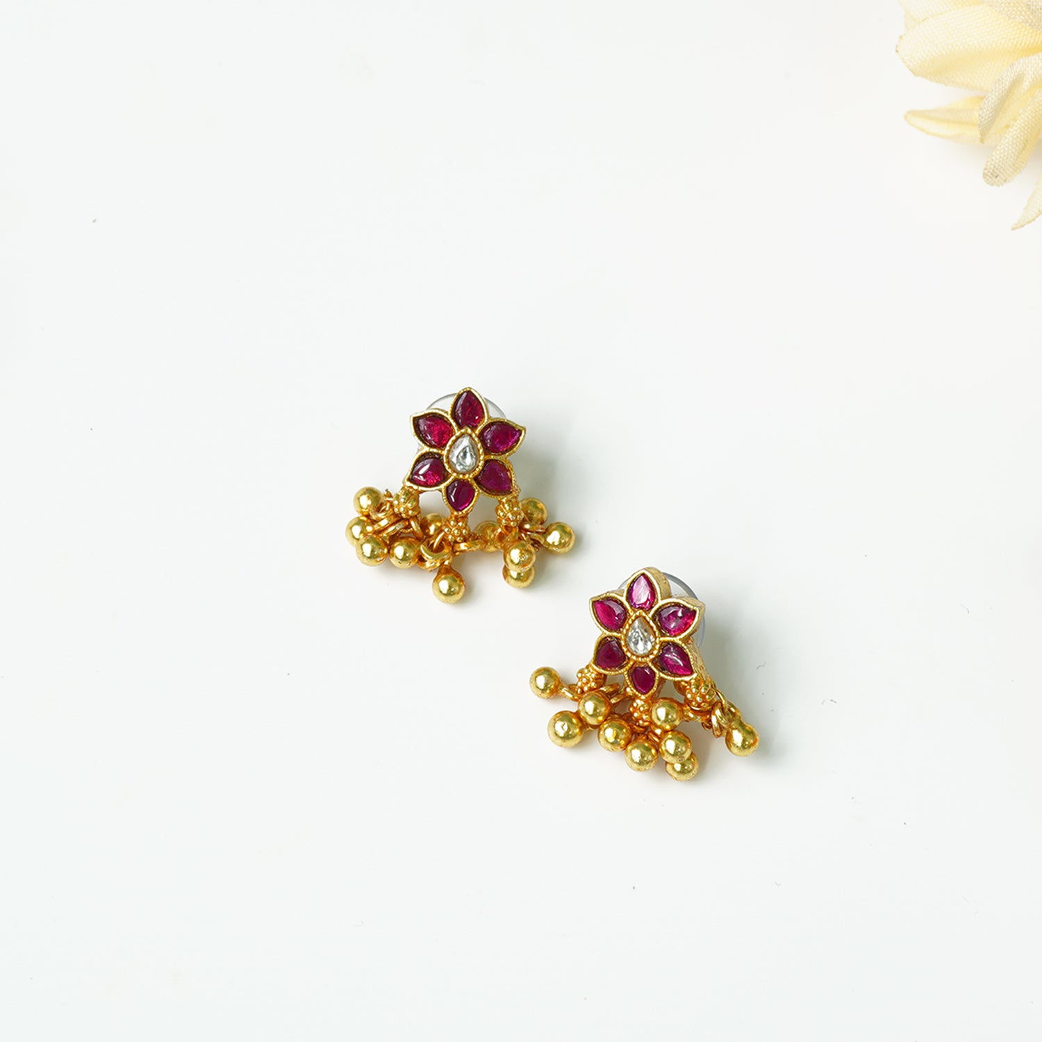 Pure Silver Kundan flower Earrings