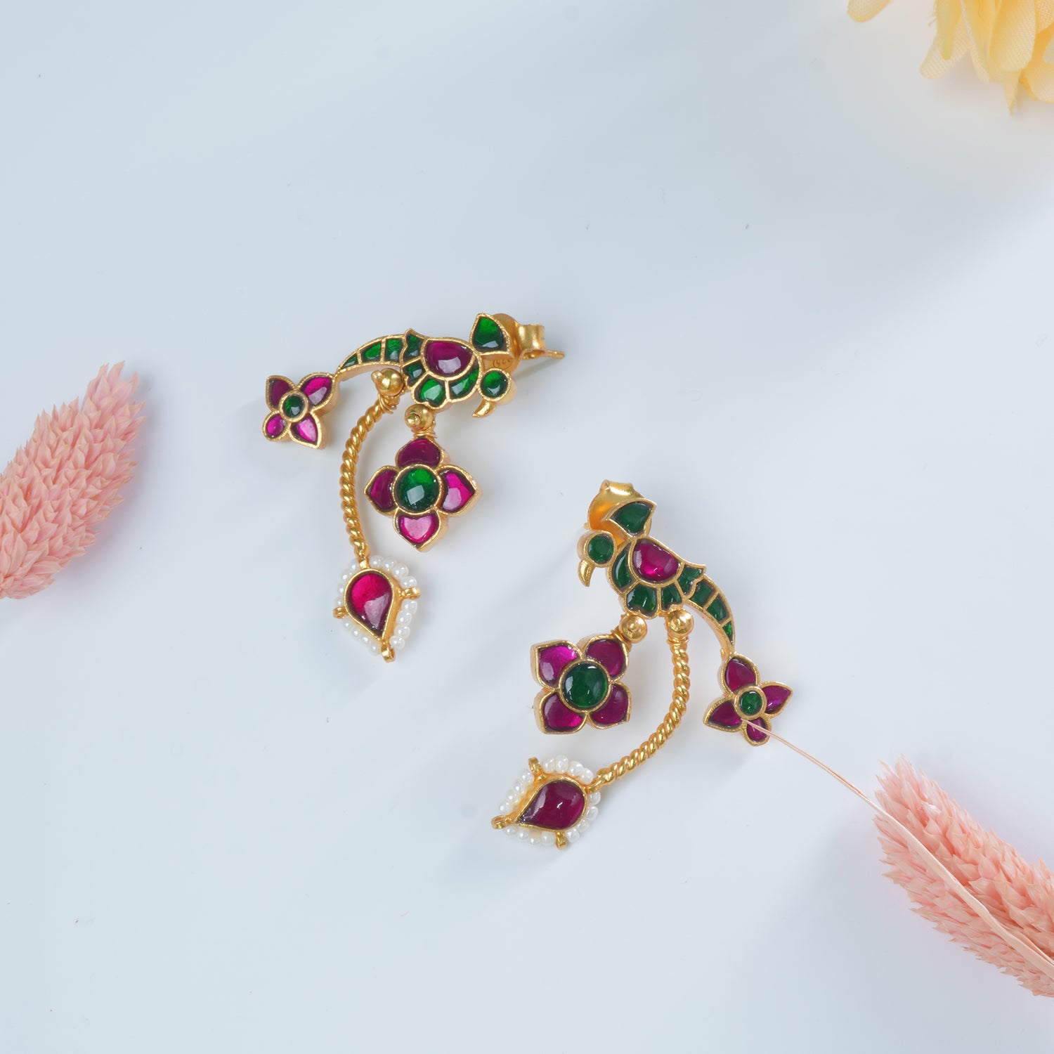 Silver Gold Plated Jadau Kundan Peacock