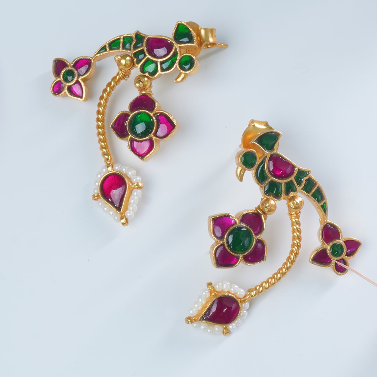 Silver Gold Plated Jadau Kundan Peacock