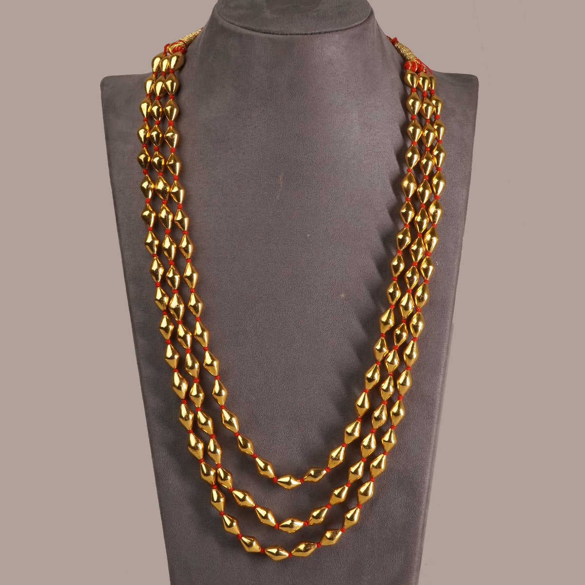 Three layer Gold plated Dholki mala bormala Necklace