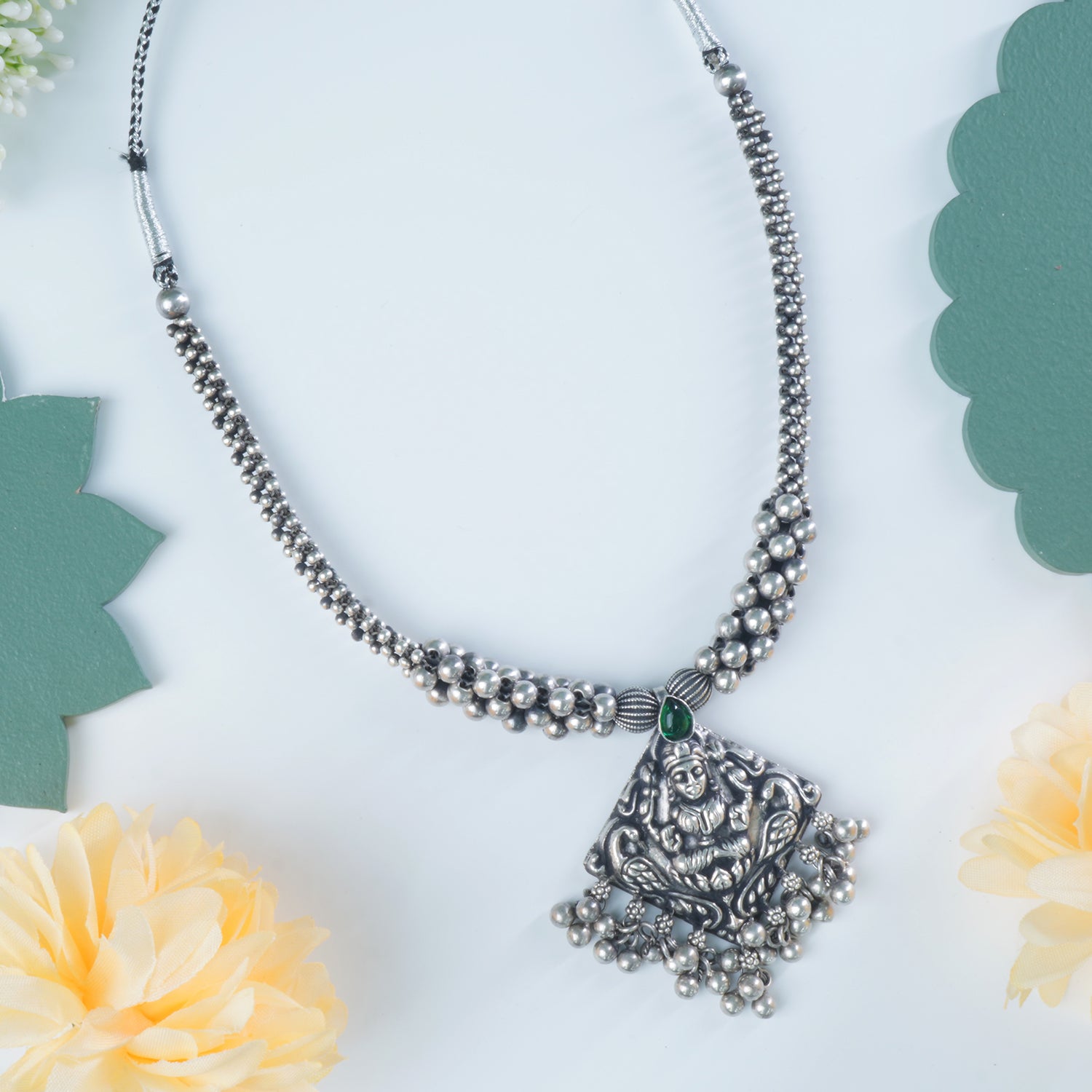 Pure Silver Thushi Necklace With Laxmi Pendant