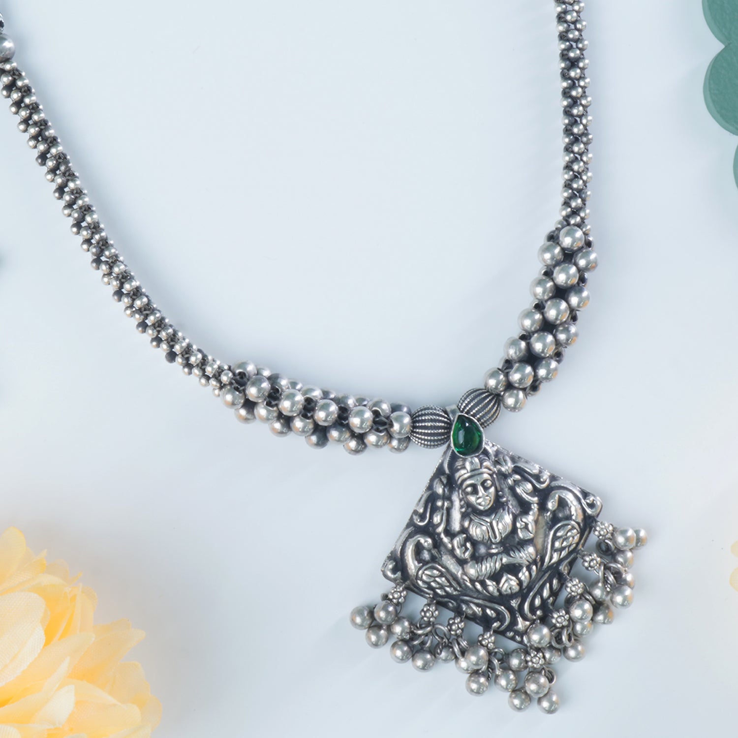 Pure Silver Thushi Necklace With Laxmi Pendant