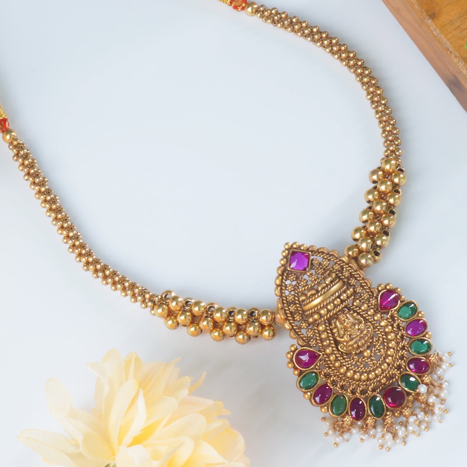 Shop Online 92.5 Silver Kolhapuri Thushi In Antique Gold Finish